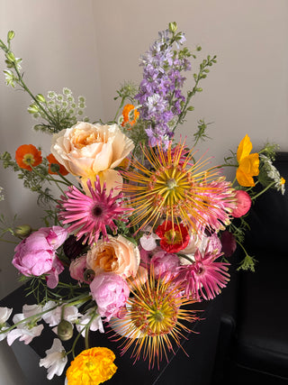 Bouquet of colorful flowers with a neutral background