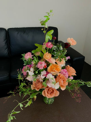 garden roses on a coffee table