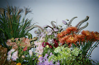 Colorful bouquet of flowers with a gray background