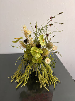 Modern green floral arrangement- artful luxury flowers by wildstems los angeles