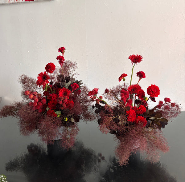 Smoke bush and artful sculptural red flowers for delivery in los angeles by wildstems