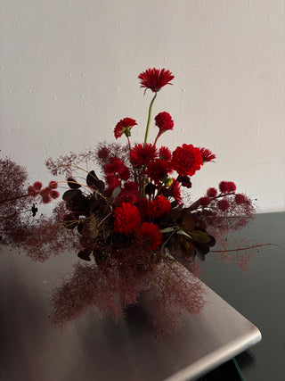 Smoke bush and red flowers for delivery in los angeles by wildstems