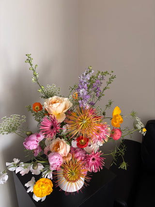 Bouquet of colorful flowers with a neutral background