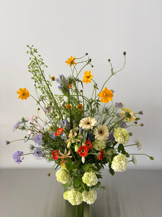 Bouquet of wildflowers on a stainless steel table
